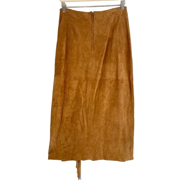 Vintage COMINT Western Suede Leather Fringe Midi Skirt Size 9/10 - Picture 2 of 9